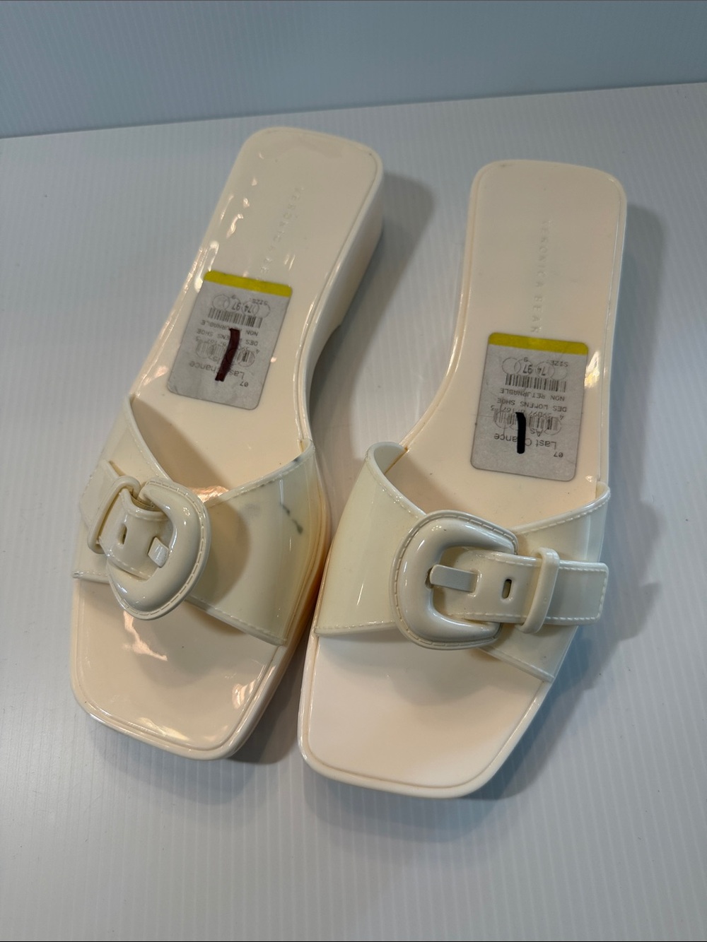 Veronica Beard Cream Buckle Slide Mules, size 9